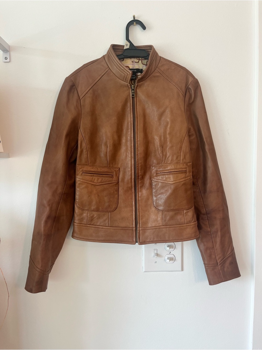 Arden B Tan Brown Leather Zip Jacket